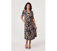 Printed Ruched 1/2 Sleeve Midi Dress Izabel London Blue 8