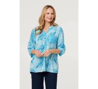 Izabel London Women's Printed Sequin 3/4 Sleeve Relaxed Blouse in Blue | Size: 8
