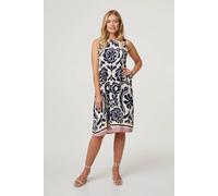Izabel London Printed Sleeveless Midi Shift Dress for Women UK with a Scoop Neck and a midi Length Hem. Navy
