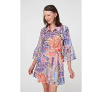 Izabel London Women's Printed Sparkly Tie Waist Short Dress in Orange | Size: 10