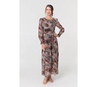 Izabel London Printed Long Sleeve Tie Waist Maxi Dress for Women UK with a semi Sheer Layer and a Round Neck.
