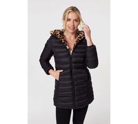 Izabel London Women's Reversible Leopard Faux Fur Puffer in Black | Size: 16