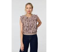 Izabel London Ruffle Embellished Sleeveless Knit Top - M - Beige