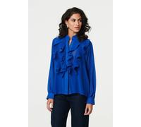 Izabel London Women's Ruffled Long Sleeve Semi Sheer Blouse in Blue | Size: 14