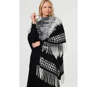 Izabel London Scarf Printed Fringed Oversized Poncho - Black - One