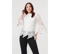 Izabel London Semi Sheer Lace Layer Frilled Hem Blouse - 8 - White