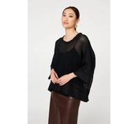 Izabel London Women's Semi Sheer Mesh Relaxed Layered Top in Black | Size: 12