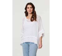 Izabel London Women's Semi Sheer Mesh Relaxed Layered Top in White | Size: 12