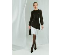 Izabel London Women's Semi Sheer Sparkly Long Sleeve Blouse in Black | Size: 8 Izabel London Black 8