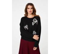 Izabel London Sequin Bow Detail Drop Shoulder Jumper - 12 - Black
