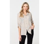 Sequin Detail 3/4 Turn-Up Sleeve Shirt Izabel London Beige 12