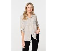 Sequin Detail 3/4 Turn-Up Sleeve Shirt Izabel London Beige 16