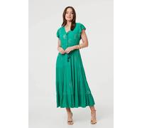 Izabel London Women's Sequin Detail Cap Sleeve Maxi Dress in Green | Size: 16