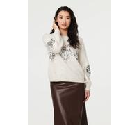 Izabel London Women's Sequin Diamond Detail Relaxed Jumper in Beige | Size: 12