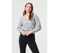 Izabel London Sequin Embellished Cropped Cardigan for Women UK with a v-Neck, Buttons and Long Sleeves. Grey