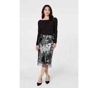 Izabel London Women's Sequin Embellished Mesh Layer Midi Skirt in Metallics | Size: 14