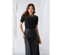 Izabel London Sequin Embellished Short Sleeve Knit Top for Women UK with a Round Neck and a Frilled Hem.