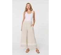 Izabel London Sequin Embellished Wide Leg Trousers - L - Beige