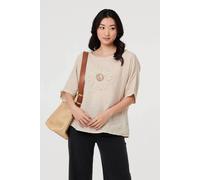 Izabel London Women's Sequin Textured Detail Relaxed Top in Beige | Size: 8