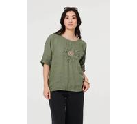 Izabel London Women's Sequin Textured Detail Relaxed Top in Khaki | Size: 12