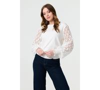 Izabel London Women's Sheer Lace Sleeve Knitted Jumper in White | Size: 16
