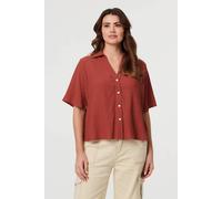 Izabel London Women's Short Sleeve Button Front Shirt in Dark Red | Size: 12 Izabel London Dark Red 12