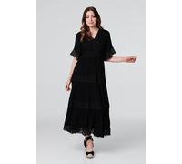 Izabel London Black Short Sleeve Crochet Maxi Dress