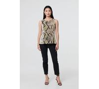 Izabel London Women's Snake Print Sleeveless Curve Hem Top in Green | Size: 14 Izabel London Green 14
