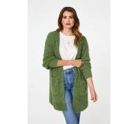 Izabel London Women's Soft Textured Longline Open Cardigan in Green | Size: 8-10 Izabel London Green 8-10