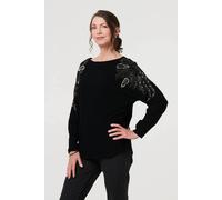 Izabel London Women's Sparkle Detail Batwing Sleeve Jumper in Black | Size: 14