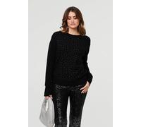 Izabel London Women's Sparkle Detail Relaxed Jumper in Black | Size: Medium/Large Izabel London Black M/L