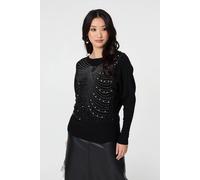 Izabel London Women's Sparkle Front Batwing Sleeve Jumper in Black | Size: XL Izabel London Black XL