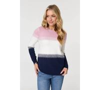 Izabel London Women's Sparkly Colour Block Curve Hem Jumper in Pink | Size: 16