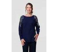 Izabel London Women's Sparkly Embellished Long Sleeve Knit Top in Blue | Size: 10 Izabel London Blue 10