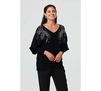 Izabel London Sparkly Embellished V-Neck Jumper - 8 - Black