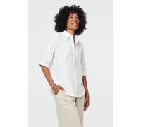 Izabel London Women's Sparkly Embroidered 3/4 Sleeve Shirt in White | Size: Medium/Large
