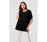 Izabel London Sparkly Heart Detail Relaxed T-Shirt - 12 - Black