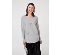 Izabel London Women's Sparkly Heart Print Long Sleeve Jumper in Grey | Size: Medium/Large Izabel London Grey M/L