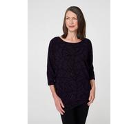 Izabel London Sparkly Knit Batwing Sleeve Tunic Top For Women UK with a round neck and a thigh length hem. Purple