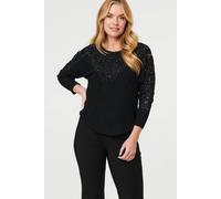 Izabel London Women's Sparkly Lace Embellished Relaxed Jumper in Black | Size: Small