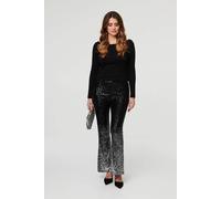 Izabel London Women's Sparkly Sequin High Waist Flare Trousers in Black | Size: 16