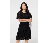 Izabel London Women's Sparkly Textured Tie Knee Length Dress in Black | Size: 14