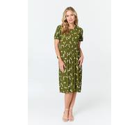 Izabel London Women's Spotty Print Pleated Texture Midi Dress in Green | Size: Small/Medium