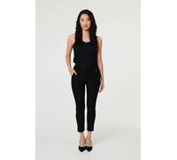 Izabel London Women's Stretch High Waist Slim Cropped Trousers in Black | Size: XL Izabel London Black XL