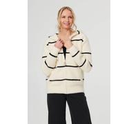 Izabel London Women's Stripe Print Textured Hooded Jacket in White | Size: Medium/Large Izabel London White M/L