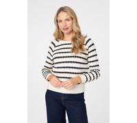 Izabel London Women's Stripe Textured Long Sleeve Jumper in Warm White | Size: 16