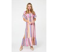 Izabel London Women's Striped 1/2 Sleeve Empire Maxi Dress in Pink | Size: 12