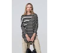 Izabel London Striped Asymmetric Long Sleeve Tunic Top - Grey - 8