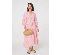 Izabel London Women's Striped Empire 3/4 Sleeve Maxi Dress in Pink | Size: Large