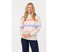 Izabel London Women's Striped High Neck Boxy Jumper in Beige | Size: 18